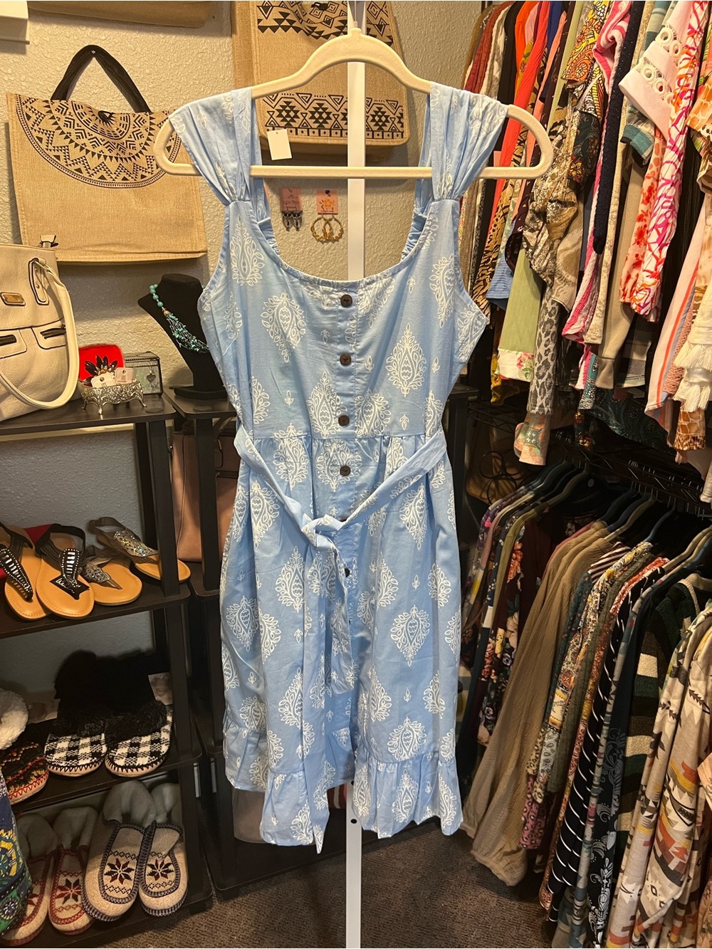Sacred Threads Light Blue Printed Tie-Waist Sundress